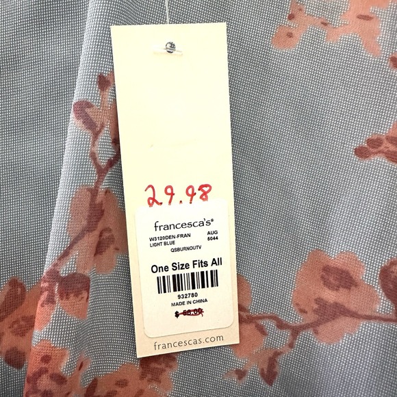 Francesca's Phoebe Floral Kimono Women's One Size Blue Velvet Burnout Bohemian - Picture 7 of 10